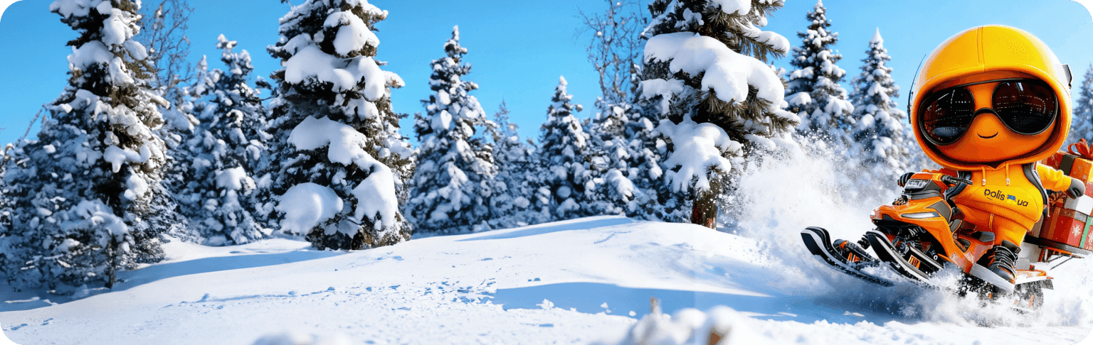 Banner with maskot in winter